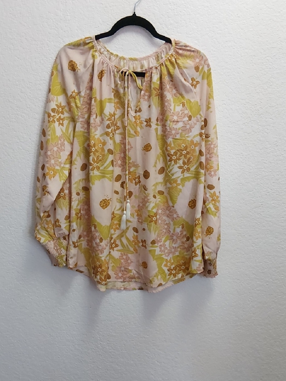 Boho Floral Peasant Blouse in Cream and Yellow